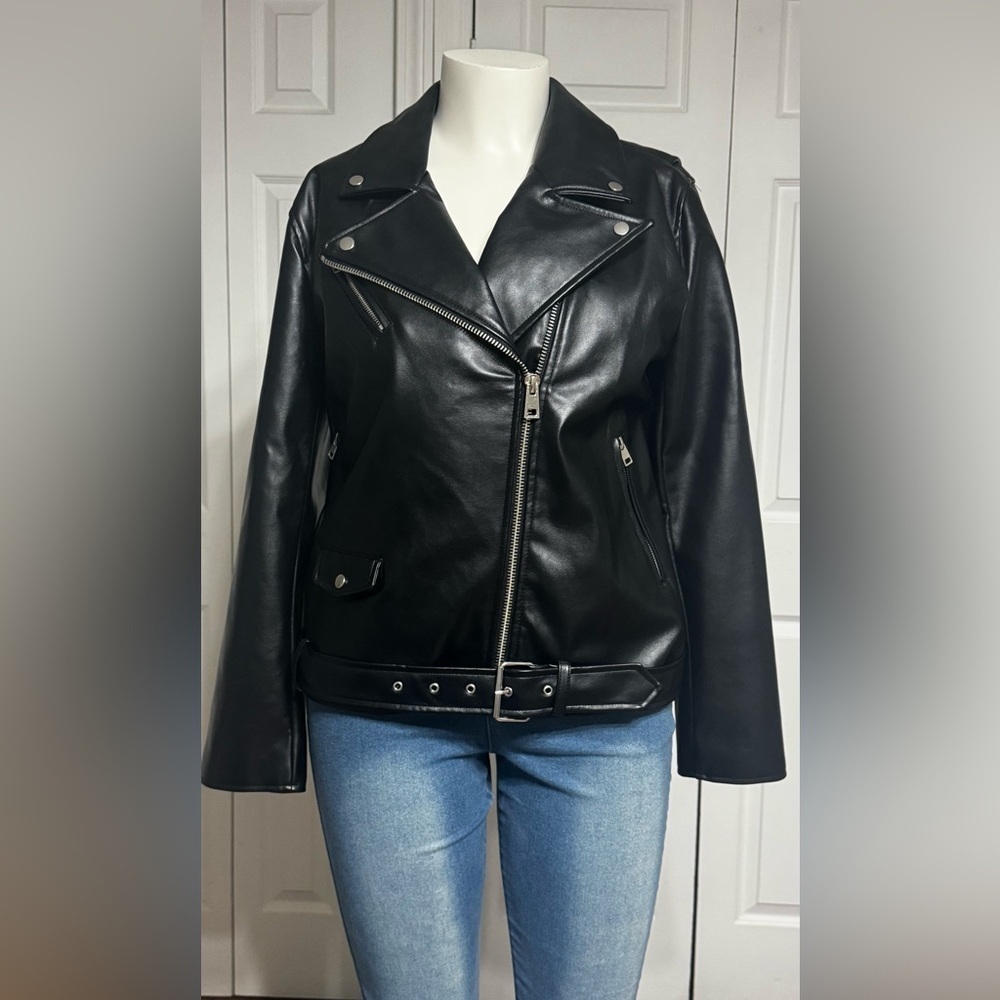 Cotton On Faux Leather Moto Biker Jacket Black Size S/M - Picture 8 of 13